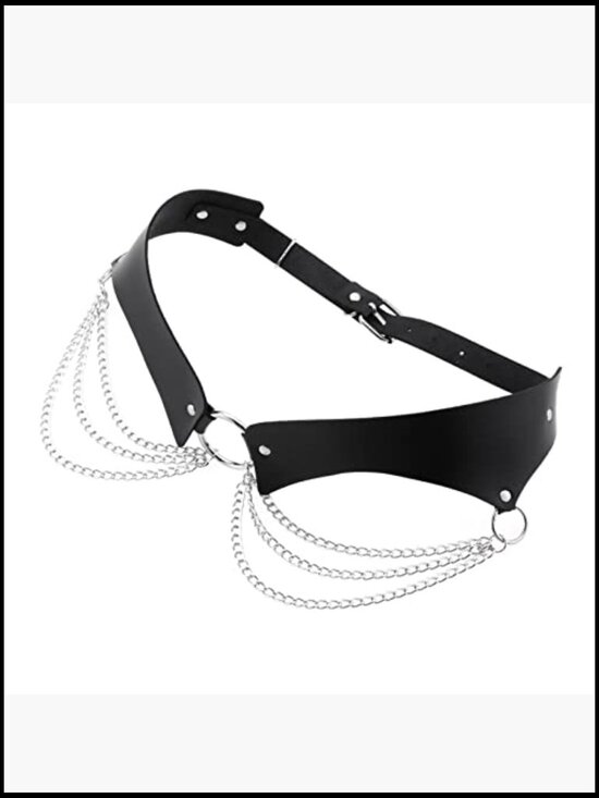 Faux Leather Punk Chain Belt Adjustable Waist Cincher Layered Goth Body main image 5